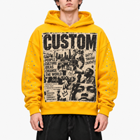 Sweat à capuche personnalisé épais, imprimé DTG, broderie de strass sur la capuche, haute qualité, OEM, faible MOQ, streetwear en coton surdimensionné