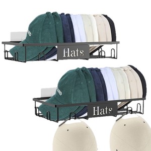 Hat <b>Rack</b> Wall Mounted <b>Storage</b> Organizer <b>For</b> Baseball Caps With Hooks And Divider 1 Layer Black And Silver - Product Image 5