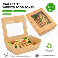 1500ml Kraftpapier-Lunchbox mit Scharnier und Transparentem PE-Fenster, Takeaway-Lebensmittelbehälter für Sandwiches und Salate