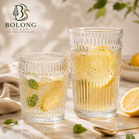 Verre à boire personnalisé avec logo, style européen, 300 ml, 350 ml, motif tournesol en relief, base épaisse vintage, gobelet anti-fuite à motif Hobnail