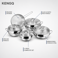 Ensemble de casseroles en acier inoxydable en gros, 5 pièces, avec couvercles en verre, compatible induction, pour cuisine domestique