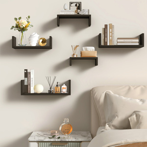 Wood Floating <b>Wall</b> <b>Shelves</b> Set Of 5 <b>Wall</b> <b>Mounted</b> Storage <b>Shelves</b> For Bathroom Bedroom Living Room Kitchen Office Home Decor - Product Image 5