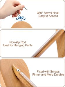 Vente en gros de cintres en bois avec barre de pantalon antidérapante 360 crochet pivotant Lot de 30 logo personnalisé pour chemises vestes pantalon robe manteau - Product Image 3