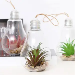 Vaso de vidro de pendurar em forma de lâmpada, mini vaso de terrário de plantas para decoração interna e externa diy