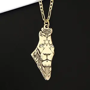 New Design Lion Of Judah In Israel Jewelry Map Necklace Stainless Steel Star Of David Silver Jewish Necklace For Men Or Women