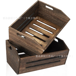Panier de rangement rectangulaire en bois rétro fait main pour le stockage des aliments - Product Image 2