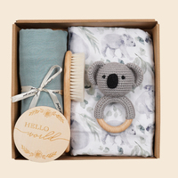 Happyflute – Ensemble cadeau pour bébé : couvertures d'emmaillotage en mousseline de coton DIY, imprimés numériques, hochets et anneaux de dentition