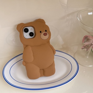 Custodia in Silicone 3D orso carino per iPhone 13 14 15 16 Pro Max in cartone animato adorabile animale Cover del telefono antiurto - Product Image 6