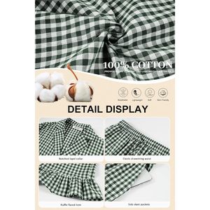 Womens Gingham Pajamas Set Cotton Plaid Long Sleeve Button Down Shirt Pants Ruffled Hem 2 Piece <b>Lounge</b> Wear - Product Image 6