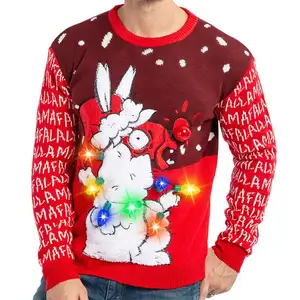 पुरुषों की बदसूरत क्रिसमस की छुट्टी ऊपर प्रकाश का नेतृत्व किया स्वेटर में बनाया के साथ-प्रकाश बल्ब