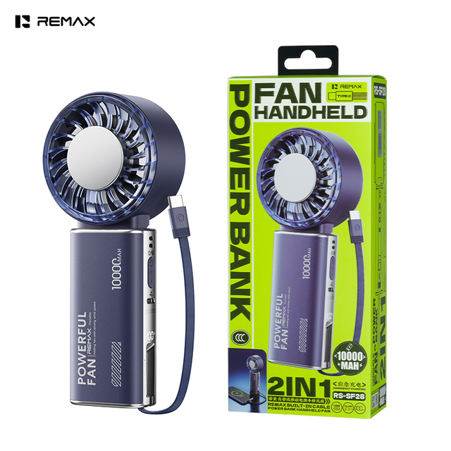 REMAX Portable Hand Fan Charger 10000mAh 22.5W Fast Charge Cable 5-Gear High Wind 3C Certified Handheld Fan for Airplane & Train