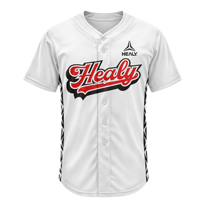 Maillot de baseball personnalisé à sublimation 100 % polyester, séchage rapide, évacuation de l'humidité, col en V boutonné, panneau latéral imprimé intégral, doux - Product Image 2