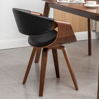 Chaise de salle à manger minimaliste italienne en bois massif avec accoudoirs en cuir PU, dossier pivotant, pour usage hôtelier, démontable