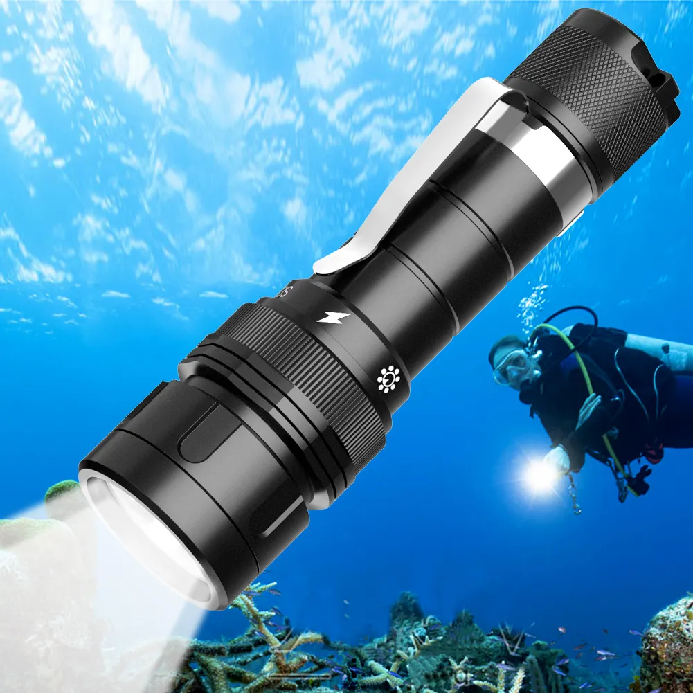 1080 Lumen 5 Modes 328ft Rechargeable scuba diving light underwater waterproof flashlight for diving with charger battery kit