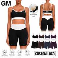 Ensemble de yoga d'été 2026 pour femme : Soutien-gorge de sport GM personnalisé avec logo, doux, extensible, à bordure contrastante, et short de sport taille haute gainant le ventre pour la gym et le cyclisme