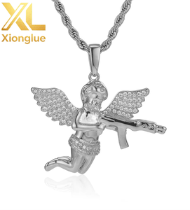 Collares con Colgante de Oro y Diamantes de Ángel Vengador con Pistola, Joyería Punk de Hip Hop para Hombres - Product Image 5