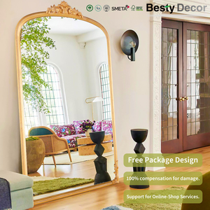 Bán Buôn Vàng Khung Sang Trọng Gương Vòm Baroque Handmade Hoa Trang Trí Nội Thất Gương Cho Phòng Ngủ Lối Sàn Gương Đứng - Product Image 2