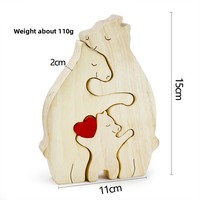 Ornement Puzzle Famille d'Ours en Bois de Pin, Mère et Enfant enlacés, 3 Ours, Figurine Miniature Entrelacée en Forme de Cœur, Décoration d'Intérieur, Cadeau