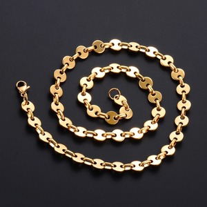 Collier chaîne à maillons ronds et carrés géométriques en acier inoxydable de 8 mm pour femmes et hommes, fait main, plaqué or, bijoux en métal - Product Image 5