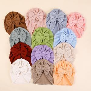 Gorro de Ganchillo de Color Sólido en Tela de Nailon de Alta Calidad, Gorro de Bebé con Lazo Grande, Turbantes <span class=keywords><strong>para</strong></span> Primavera, Pañuelos <span class=keywords><strong>para</strong></span> la Cabeza de Princesa - Product Image 3