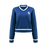 Pull en tricot col en V pour femme, style sportif, idéal pour l'hiver, collection Preppy, vente en gros sur mesure