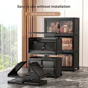 Armario de Almacenamiento Plegable de Plástico, Sin Instalación, Organizador de 3 Niveles con Puertas y Ruedas, Estantería para Juguetes y Libros, Venta al Por Mayor - Product Image 1