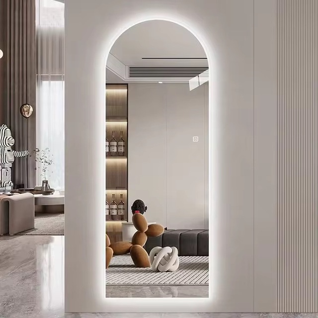 Modern Arched Smart Frameless LED Backlit Wall Mirror Full-Length with Front Light for Bathroom Bedroom Graphic Design Solution