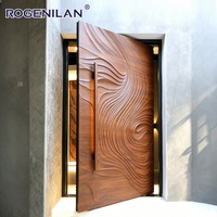 Porte d'entrée principale minimaliste Rogenilan en aluminium sculpté en 3D, porte extérieure antivol, portes de sécurité pour villas