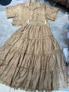 Tuta alla moda primavera estate nuovo Design moda donna <span class=keywords><strong>maglia</strong></span> Vintage a maniche corte in <span class=keywords><strong>pizzo</strong></span> con gonna lunga a trapezio - Product Image 5