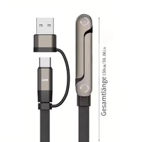 Câble de charge rapide 240W 2-en-1 USB-C avec support de téléphone pliable et réglable, conducteur en cuivre étamé tressé, conception durable en nylon