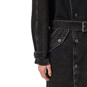 เสื้อโค้ทเทรนช์โค้ทผู้ชาย สไตล์วินเทจสุดหรู สีเทาซีดจาง ผ้าฝ้าย 100% กระดุมสองแถว มีเข็มขัดรัดเอว แจ็คเก็ตเดนิมยาว กันลม สำหรับผู้ชาย - Product Image 5