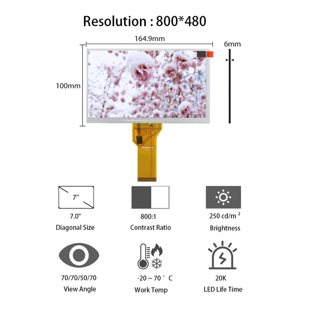 7.0 Inch TFT LCD Display 800(RGB)x480 WVGA AT070TN92 10ms 7 TFT LCD Screen Panel LCD Modules
