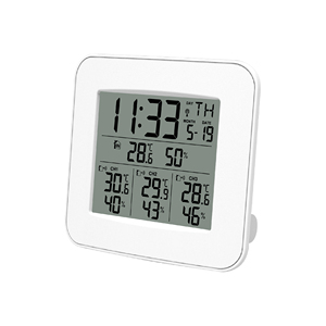 Thermomètre intérieur/extérieur numérique radiocommandé avec affichage de l'heure Trois capteurs pour utilisation en entrepôt domestique Fabriqué en plastique durable - Product Image 4