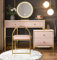Ensemble de coiffeuse de luxe en bois avec pieds dorés à la française, modulaire, multifonctionnel, miroir éclairé réglable, tabouret, écologique, moderne