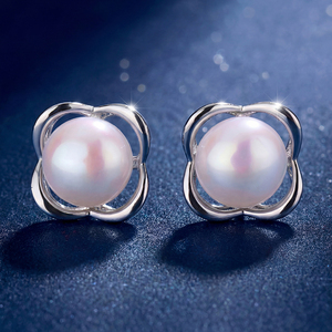 S925 <b>Silver</b> Freshwater Pearl <b>Stud</b> Earrings Hollow Flower Knot Elegant Women Bridal Wedding Fine Jewelry Gift - Product Image 2