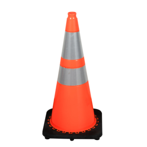 Cône de signalisation routière pliable en PVC de 70 cm (28 pouces) avec base en caoutchouc et LED solaire orange, vente en gros d'usine - Product Image 1