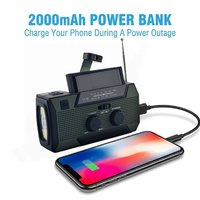 Radio solaire à manivelle haute capacité 2000 mAh avec chargement USB-C, radio AM/FM et alerte météo NOAA pour équipement de survie en extérieur