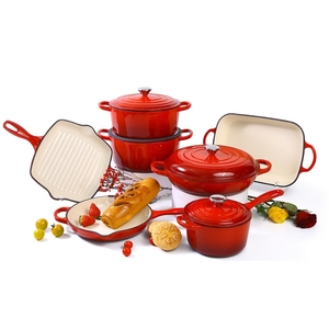 Bộ nồi chảo gang tráng men 11 món với nồi hầm, vỉ nướng, nồi hải sản màu đỏ, xanh lá, xanh dương, cam, thiết kế tùy chỉnh không tráng phủ - Product Image 6