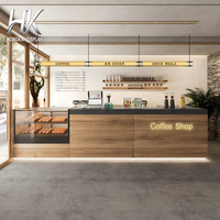 Comptoir de service commercial moderne en bois durable avec éclairage LED intégré pour café, boulangerie, vitrine de présentation