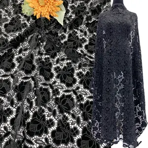 Vintage tasarım siyah çiçek lazer kesim işlemeli kadife kumaş lüks elbise için SS211225-EMB05