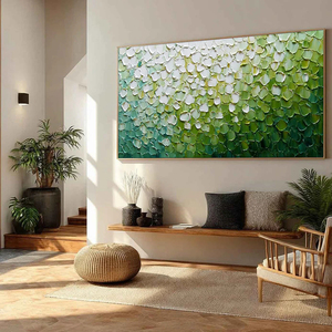 Textured Abstract Green White Impasto Landscape <b>Painting</b> Canvas Art With <b>Frame</b> Contemporary Wall Decor Indoor Use - Product Image 5