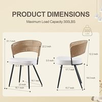 JALOURT Ensemble de 4 chaises de salle à manger en rotin style ferme moderne, dossier incurvé rembourré, pieds en métal, pour cuisine/restaurant, marron