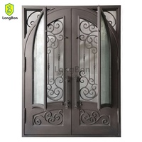 Porte d'entrée double en acier massif, style artisanat moderne, avec décorations en fer forgé, pour la sécurité des appartements et villas