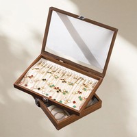 Boîte de rangement à bijoux en bois carrée SHI SHENG à 100 emplacements avec couvercle transparent pour colliers, boucles d'oreilles, bagues, bracelets
