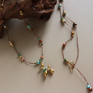 Luxury gradient gemstone <b>necklace</b>, vintage-style metal <b>necklace</b> - Product Image 2