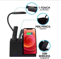 Lampe de bureau 15W avec chargeur sans fil, lampe de bureau LED pour la maison et le bureau avec porte-stylo, lampe de bureau à intensité variable pour protéger les yeux