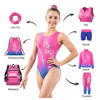 Tenue d'entraînement de gymnastique violet dégradé, short de gymnastique, veste d'échauffement, sac de rangement, chouchous, justaucorps de gymnastique pour club de danse