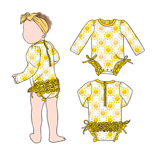 Combinaison <span class=keywords><strong>de</strong></span> <span class=keywords><strong>bain</strong></span> à manches longues imprimée mignonne pour l'été, avec volants aux fesses, idéale pour les excursions à la plage à Hawaï pour bébés filles - Vente chaude - Product Image 3