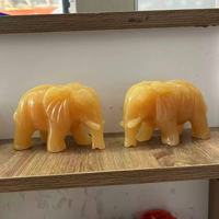 Statue élégante en calcite jaune naturelle, paire de figurines d'éléphant sculptées à la main en pierres précieuses, sculpture en jade feng shui, décoration pour la maison