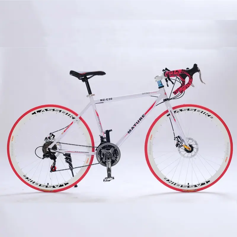 Bicicleta de carretera de fibra de carbono y aluminio, 700C, 21 velocidades, freno de disco Doble
